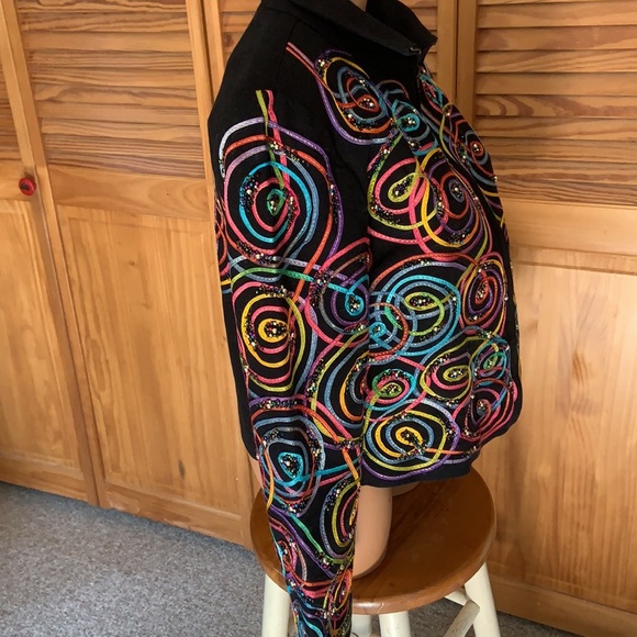 ANAGE vintage cotton jacket beaded ribbon circles - Picture 5 of 10